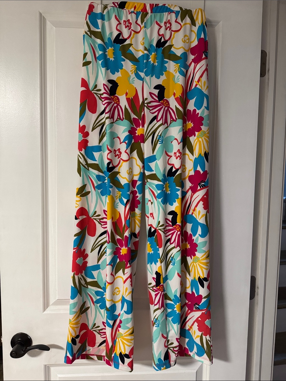 Nina Leonard Bright Floral Wide-Leg Pants — Multicolor Floral Print